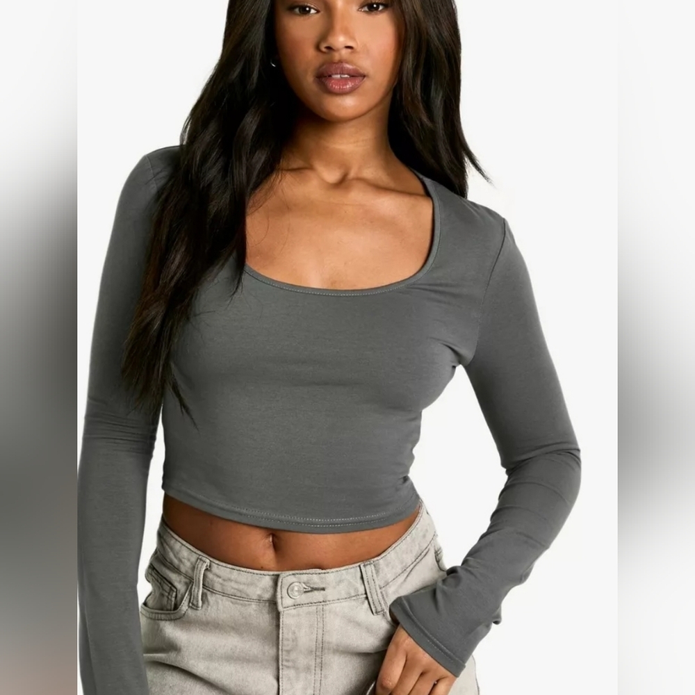 Charcoal Long Sleeve Crop Top